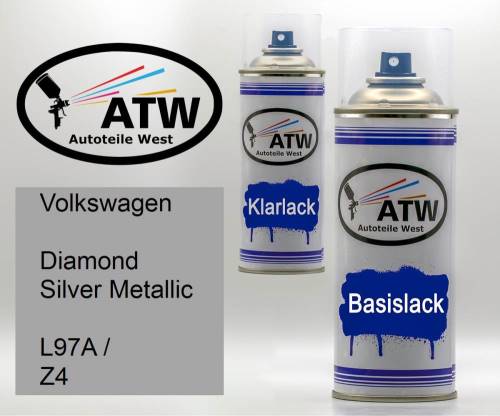 Volkswagen, Diamond Silver Metallic, L97A / Z4: 400ml Sprühdose + 400ml Klarlack - Set, von ATW Autoteile West.